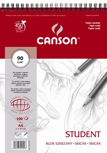 Canson . Blok szkicowy Student A4 90g 100ark ziarnisty (na spirali) (czerwony) (100553697)