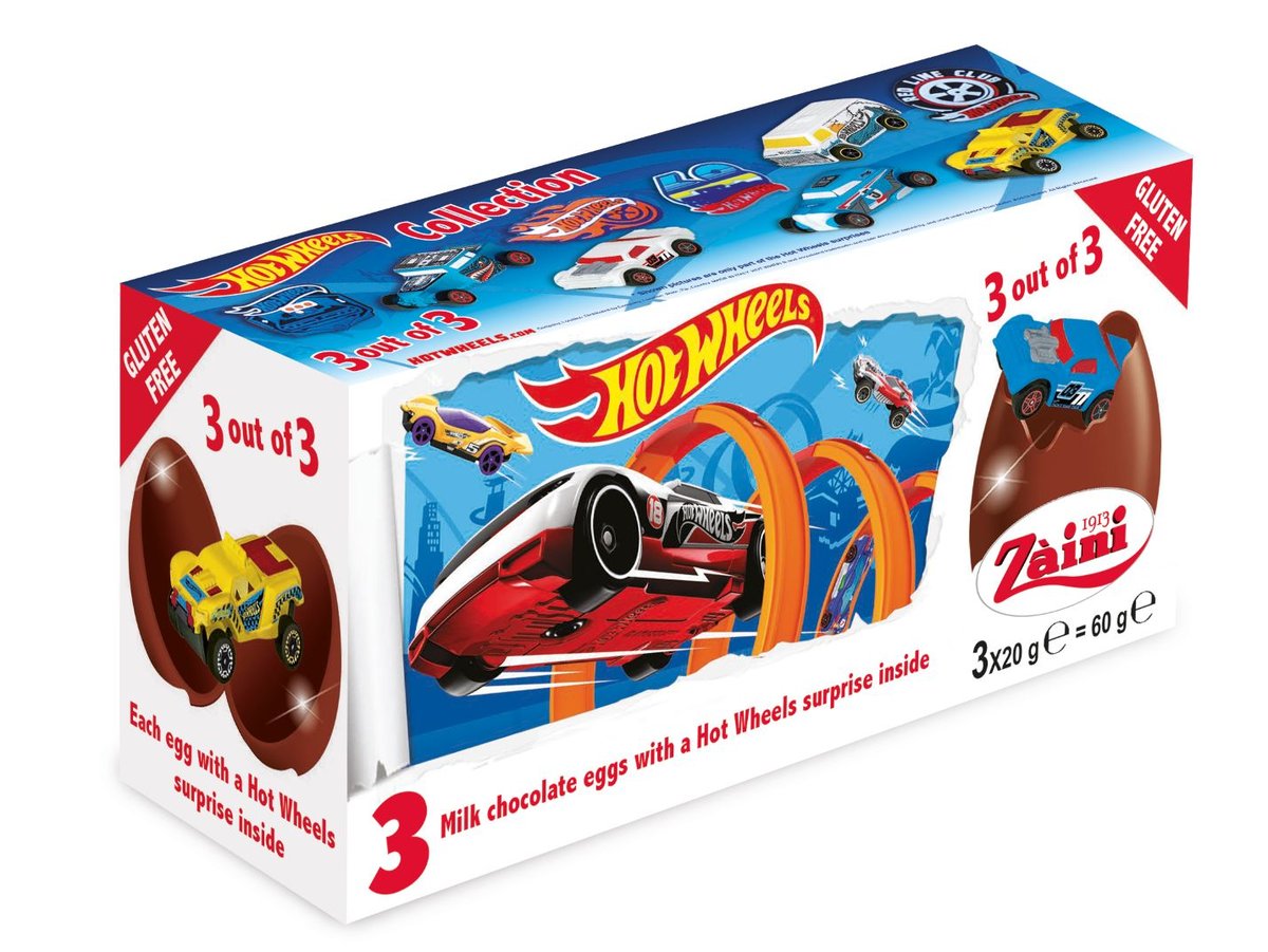 Zaini, czekoladowe jajka z niespodzianką Hot Wheels, 3 sztuki