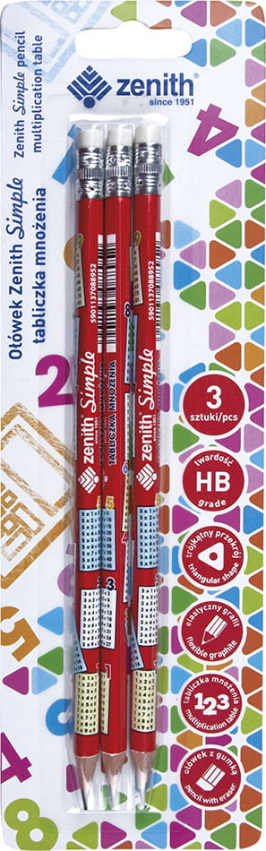 Astra ołówek z tabliczką mnożenia, Zenith Simple, 3 sztuki