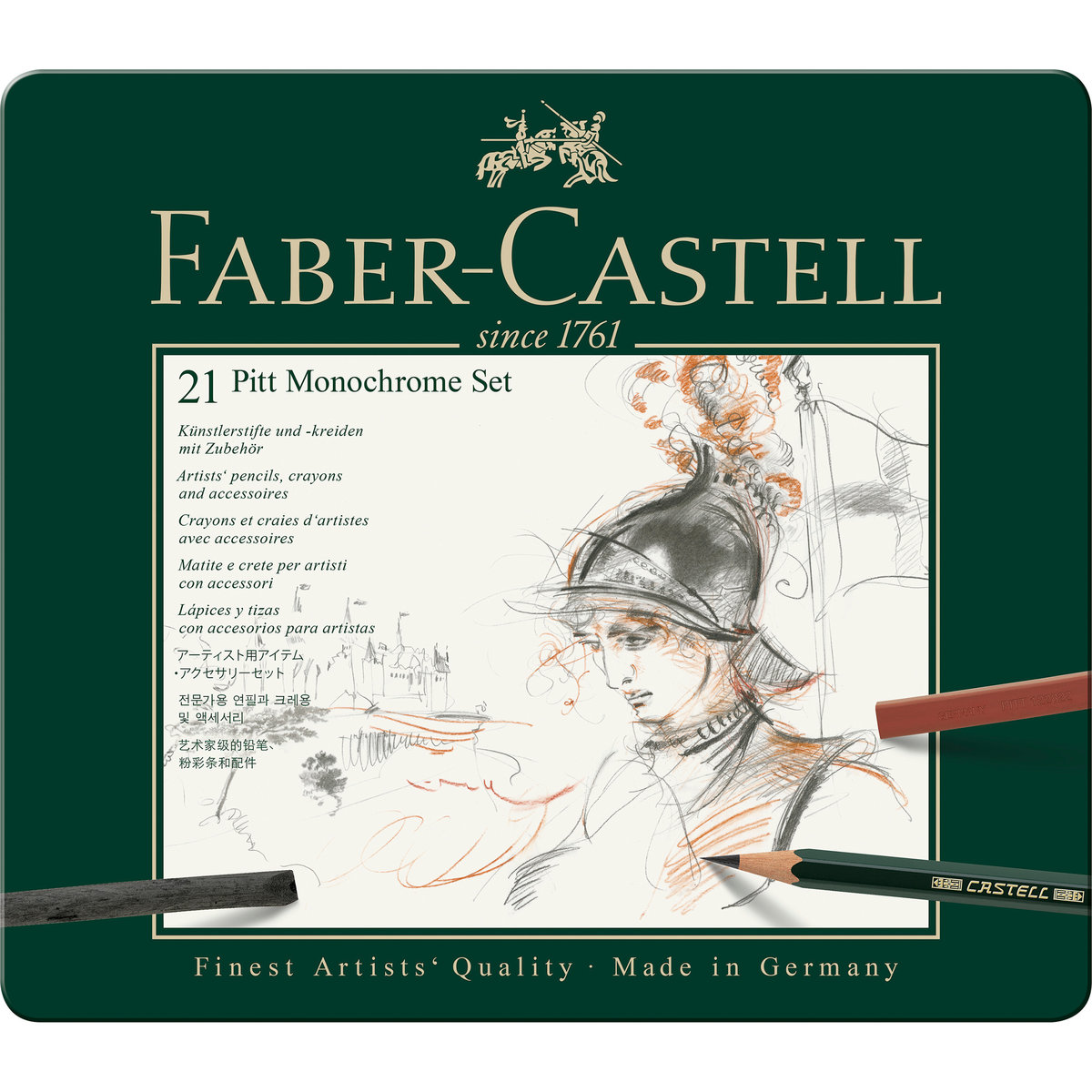 Faber-Castell Pitt Monochrome, zestaw średni, 21 sztuk