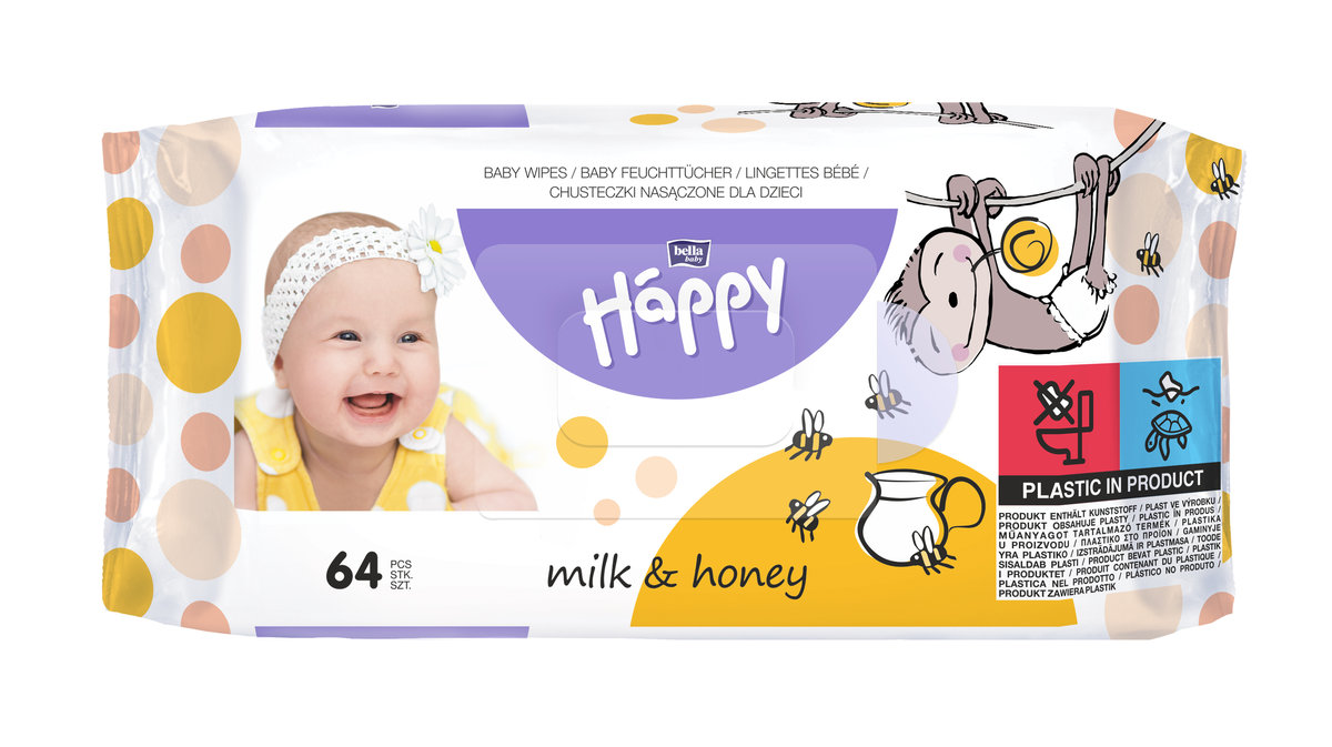 Bella Chusteczki nawilżane milk&honey 64szt. - z domieszką mleka i miodu