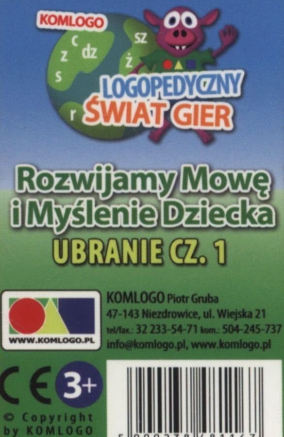 Komlogo Komlogo, karty logopedyczne, Rozwijamy mowę i myślenie dziecka, Ubranie część 1