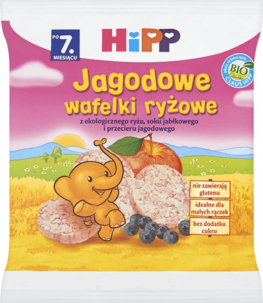 Hipp Wafelki EKO ryżowe - jagodowe - bez glutenu i cukru