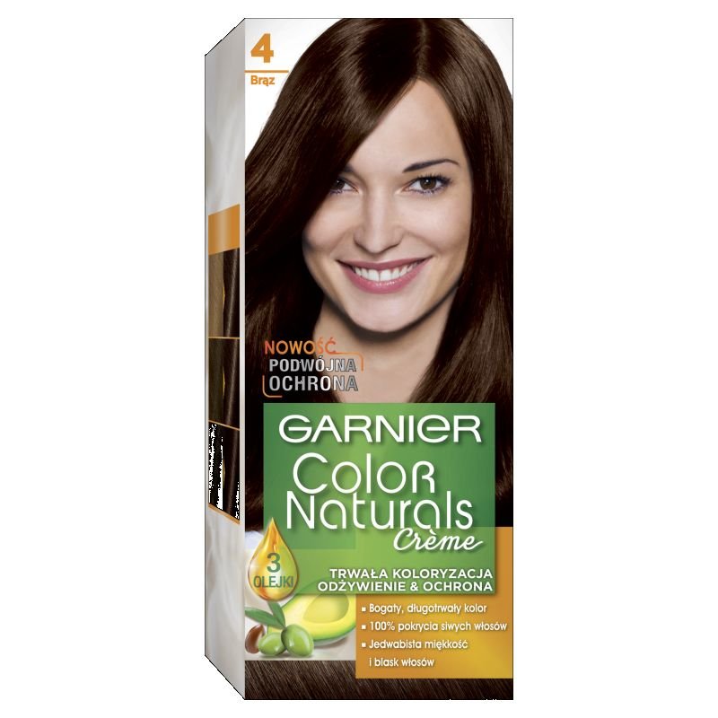 Garnier Color Naturals 4 Brąz, odżywcza farba do włosów, do 100% pokrycia siwych włosów