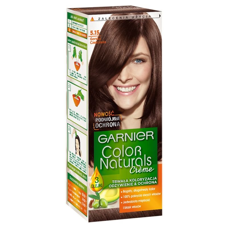 Garnier Color Naturals 5.15 Gorzka czekolada, odżywcza farba do włosów, do 100% pokrycia siwych włosów