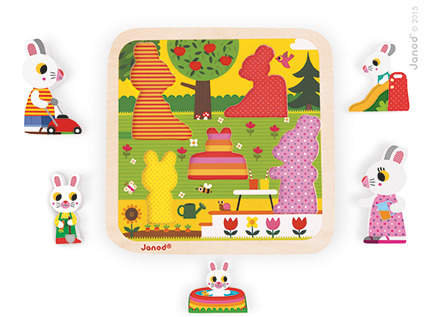 Janod Układanka drewniana 3D - Rodzina króliczków