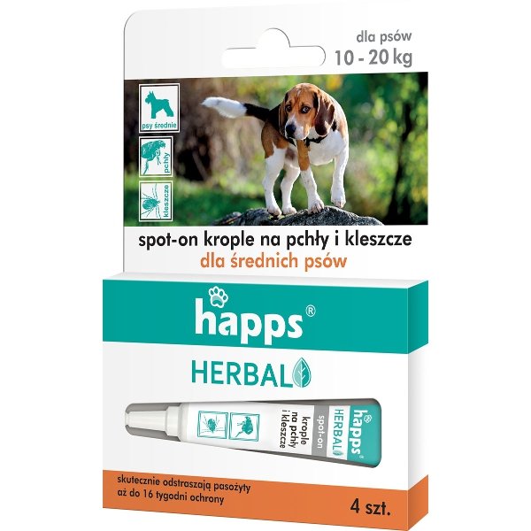 Bros Happs krople na pchły i kleszcze dla średnich psów (10-20kg).