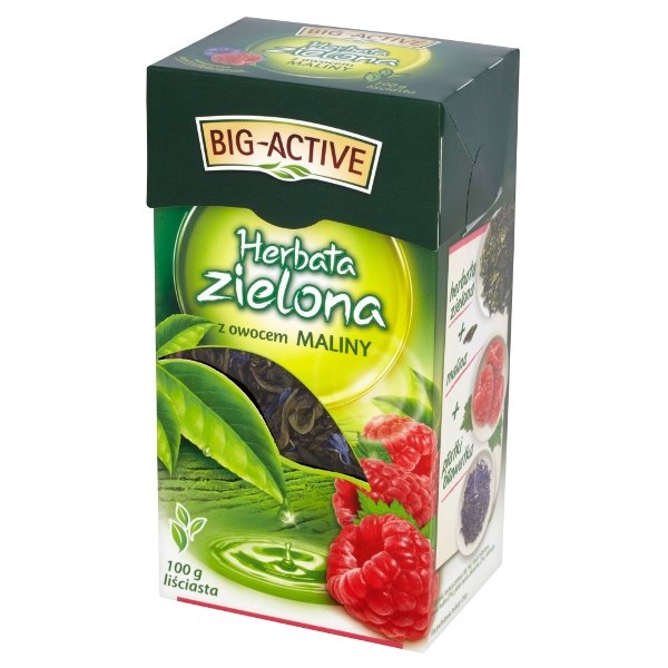 Herbata zielona, liściasta, z owocem maliny BIG ACTIVE, 100 g