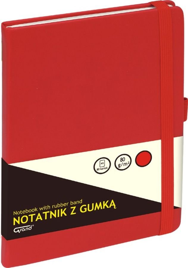 KW Trade notatnik z gumką w kratkę, format A5, 80 kartek, czerwony