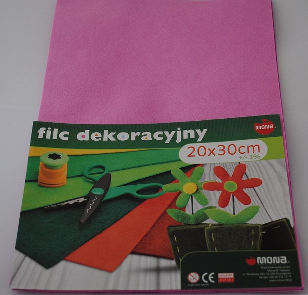 Mona F76 Filc w arkuszach 20cm x 30cm Kolor różowy 5 sztuk