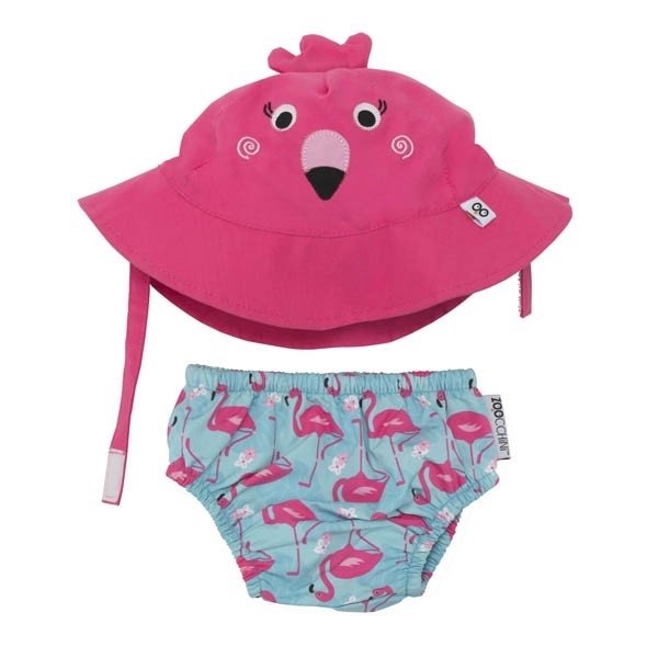 Zoocchini, Zestaw kąpielowy, Pieluszka+czapka, Flaming, rozmiar S