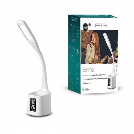 Nilsen Lampka biurkowa LED EMMA BIAŁA z przybornikiem i wyświetlaczem (HG014)