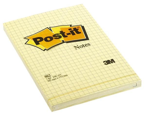 POST-IT-3M Bloczek samoprzylepny POST-IT w kratkę 662) 102x152 mm 1x100 kart żółty