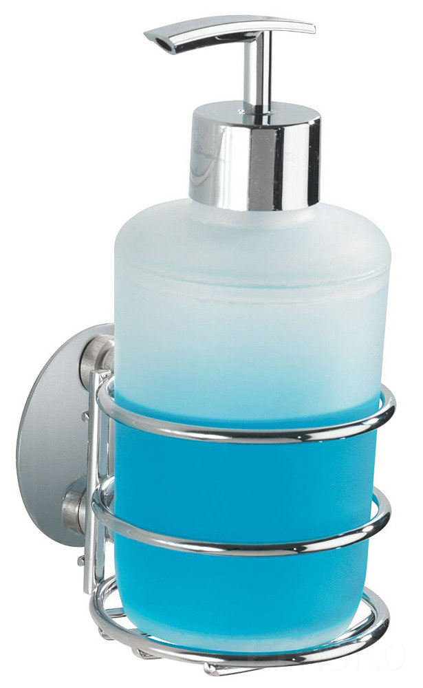 Wenko Uchwyt Turbo-Loc na mydło w płynie z dozownikiem do mydła srebrny, 8x20x8 cm