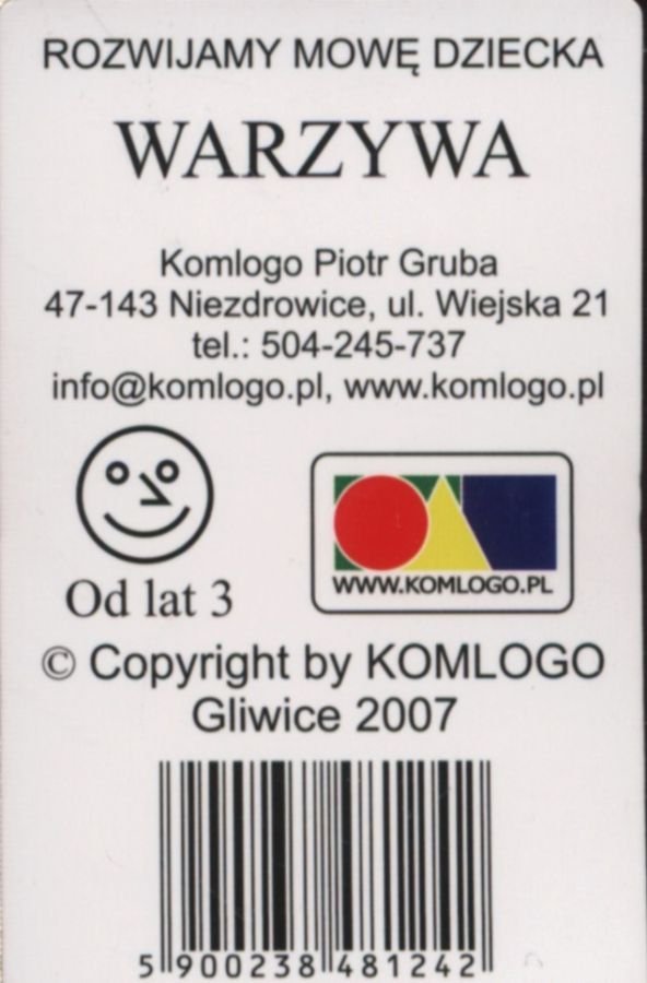 Komlogo Komlogo, karty logopedyczne, Rozwijamy mowę i myślenie dziecka, Warzywa