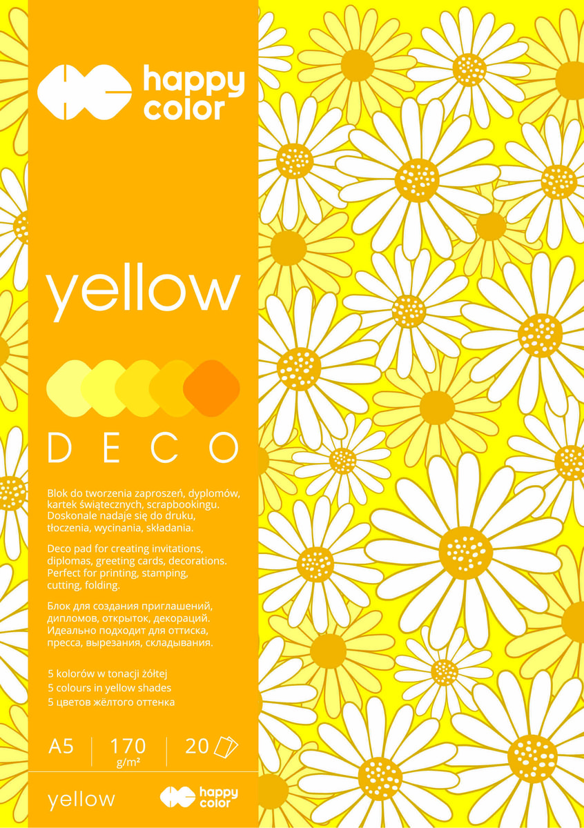 . Blok DECO żółty - happy color A5, 20ark, 170g, 5 kolorów
