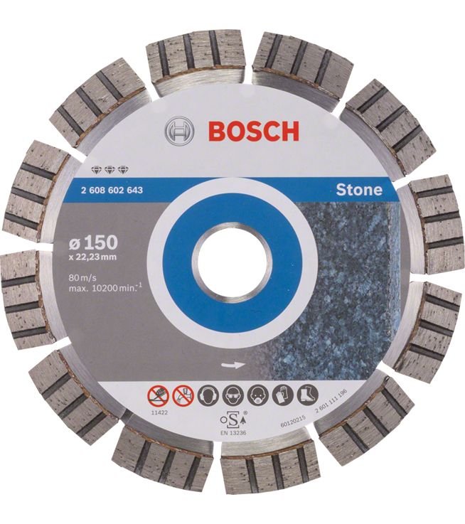 Bosch Diamentowa tarcza tnąca Best do kamienia 150 x 22 23 x 2 4 x 12 mm 2608602643 Średnica 150 mm Średnica wewnętrzna 22.23 mm 1 szt