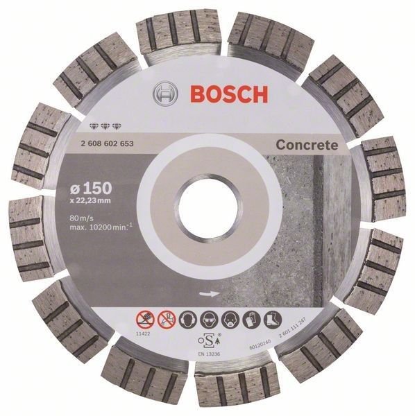 Bosch Diamentowa tarcza tnąca Best do betonu 150 x 22 23 x 2 4 x 12 mm 2608602653 Średnica 150 mm Średnica wewnętrzna 22.23 mm 1 szt