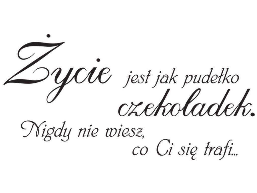 Cytaty, Życie jest jak pudełko czekoladek nigdy nie wiesz co ci się trafi, Naklejka ścienna wielokrotnego użytku, 100x50 cm