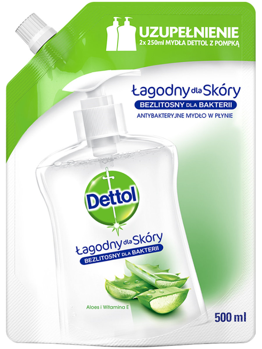 Dettol, antybakteryjne mydło w płynie, aloes i witamina E, wkład uzupełniający, 500 ml Duży wybór produktów | Dostawa kurierem DHL za 8.90zł !!!| Szybka wysyłka do 2 dni roboczych! | 7080957