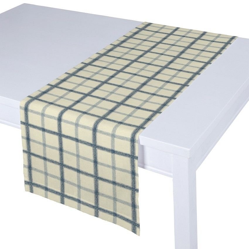 Dekoria Bieżnik prostokątny ecru tło niebieskie kratka 40x130 cm Avinon 410-131-66