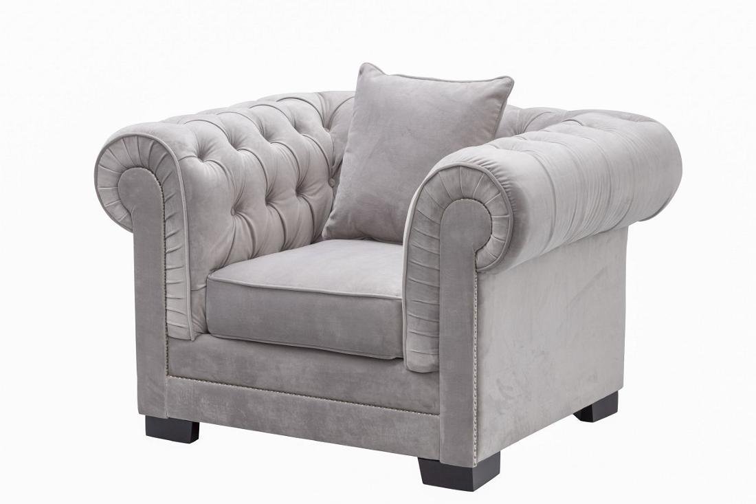 Dekoria Fotel Chesterfield Classic Velvet Light Grey 118x96x77cm 118x96x77cm 006-496