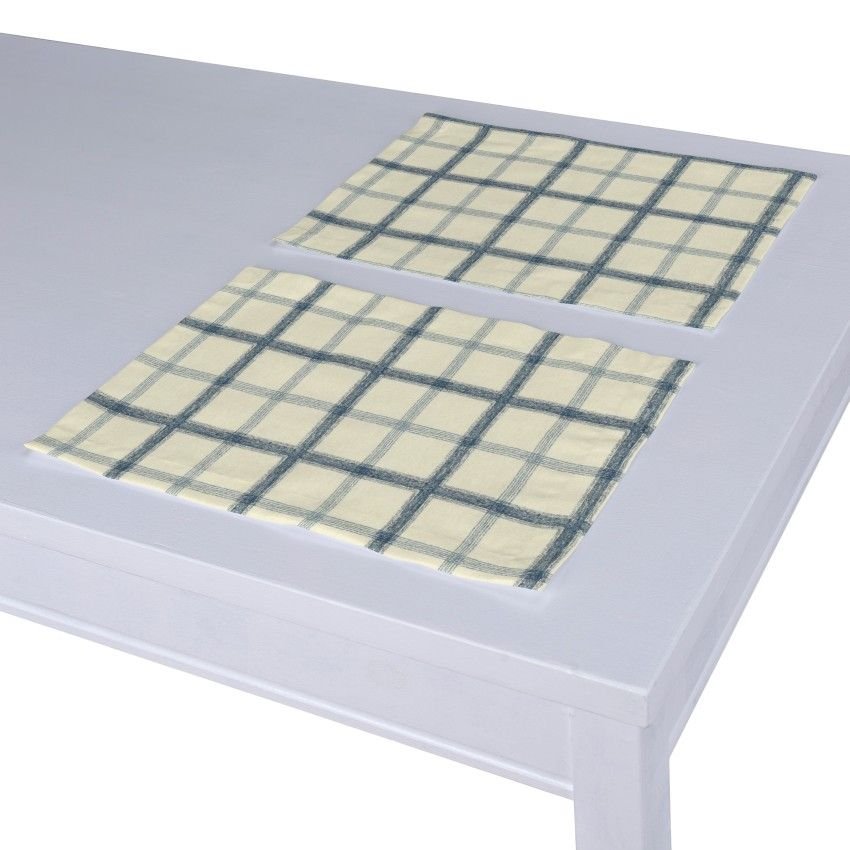 Dekoria pl pl Podkładka 2 sztuki ecru tło niebieska kratka 40 x 30 cm Avinon 403-131-66