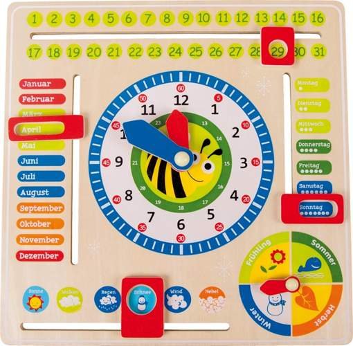 Small Foot Design Zegar i kalendarz niemiecki dla dzieci do nauki czasu