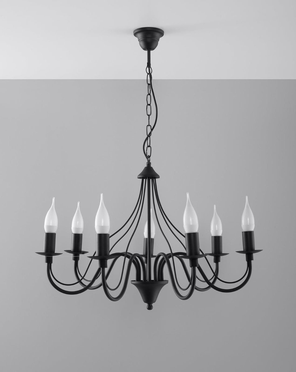 Żyrandol świecznikowy czarny metalowy Minerwa 7XE14