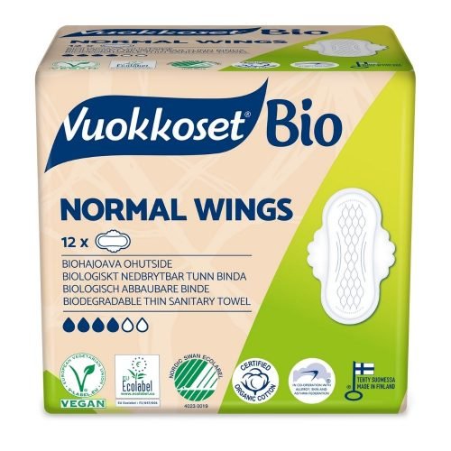 Vuokkoset Podpaski ze Skrzydełkami Normal 100% Bio, 12szt. 6414100895802