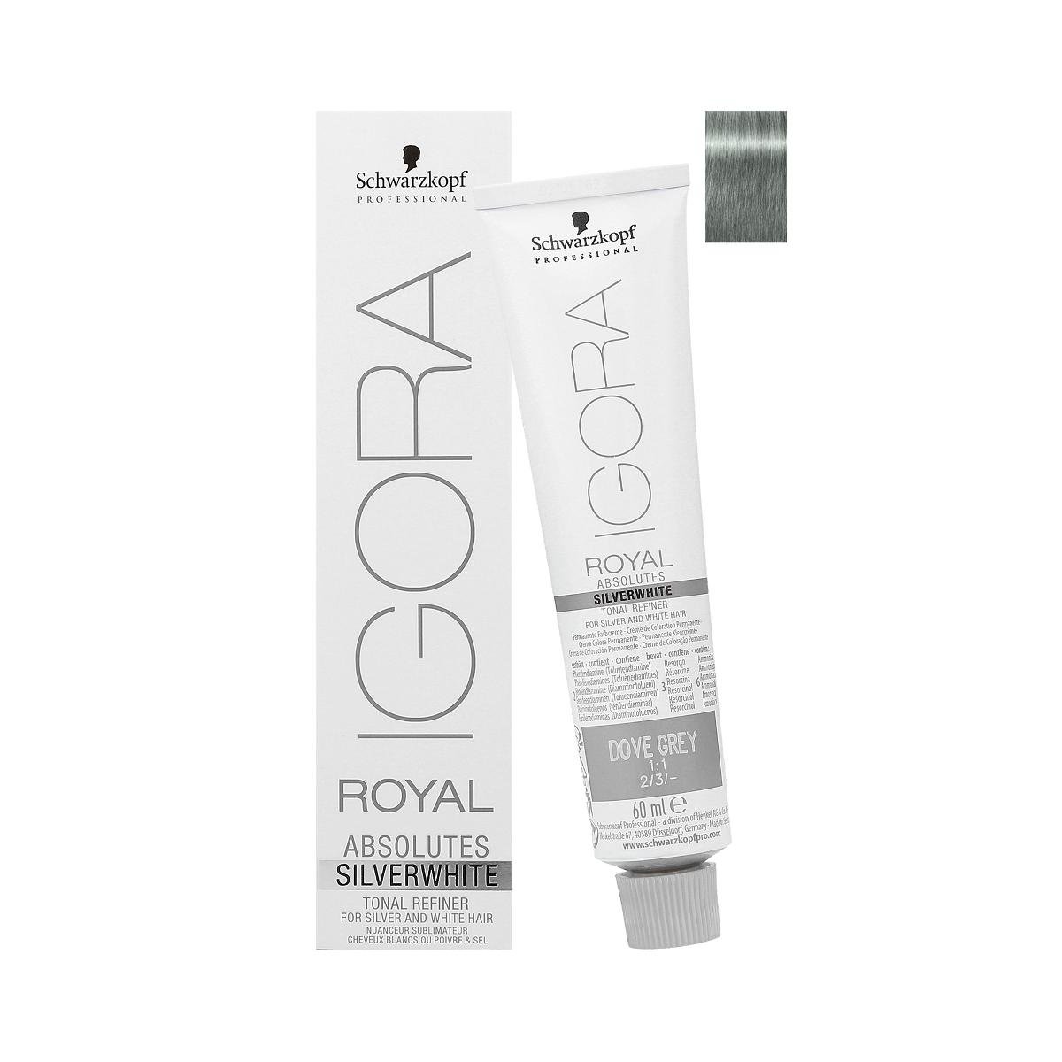 Schwarzkopf Professional Professional, Igora Royal Absolutes Silver White, farba do srebrnych włosów Dove Grey, 60 ml