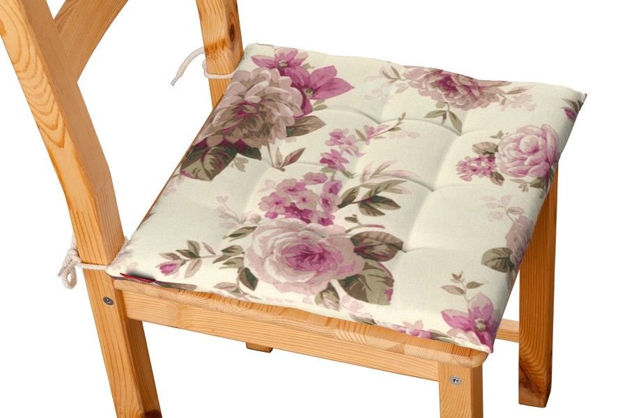 Dekoria Siedzisko Karol na krzesło różowo-beżowe róże na kremowym tle 40 × 40 × 3,5 cm Mirella 200-141-07