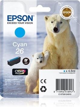 Epson oryginalny ink C13T26124012, T261240, cyan, 4,5ml, Expression Premium XP-800, XP-700, XP-600 C13T26124012