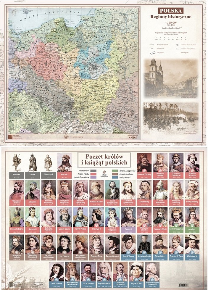 ART-MAP Art-Map, podkładka na biurko, regiony historyczne/poczet królów i książąt, format A2