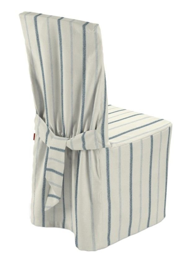 Dekoria Sukienka na krzesło ecru tło niebieskie paski 45 × 94 cm Avinon 580-129-66