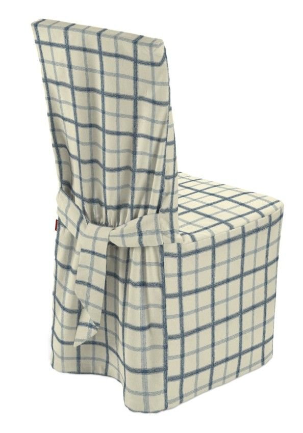 Dekoria Sukienka na krzesło ecru tło niebieska kratka 45 × 94 cm Avinon 580-131-66