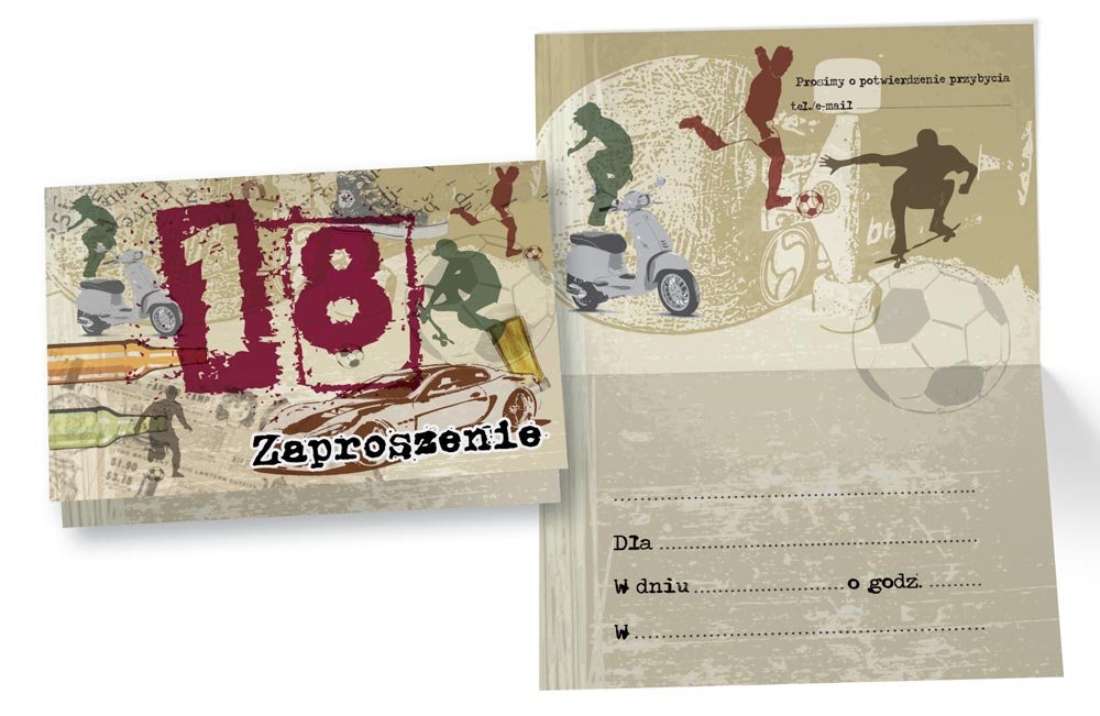 Kukartka Zaproszenie ZZ-051 Urodziny 18 (5 szt.)