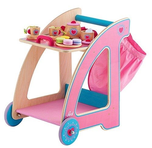 Sevi Wózek serwisowy z tacą i dodatkami, różowy, 45x39x30 cm, 27 elementów
