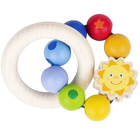 Heimess Grzechotka dla dzieci, Elastyczny podwójny ring ze słoneczkiem, soft colors, 9 cm