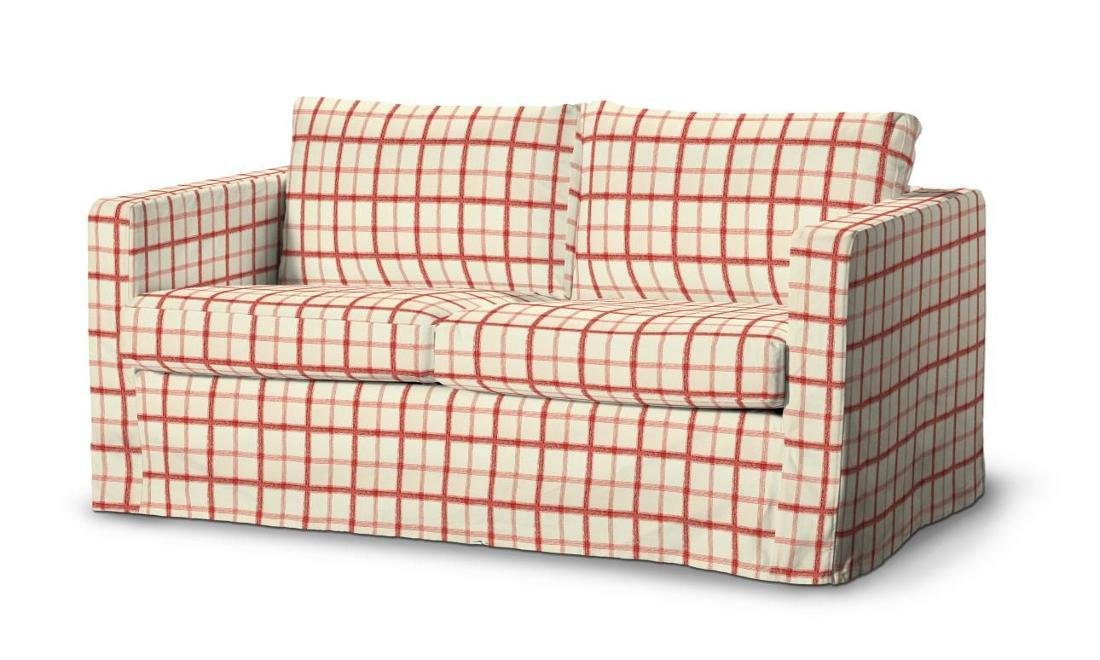Dekoria pl pl Pokrowiec na sofę Karlstad 2-osobową nierozkładaną długi ecru tło czerwona kratka 165 x 89 x 64 cm Avinon 618-131-15