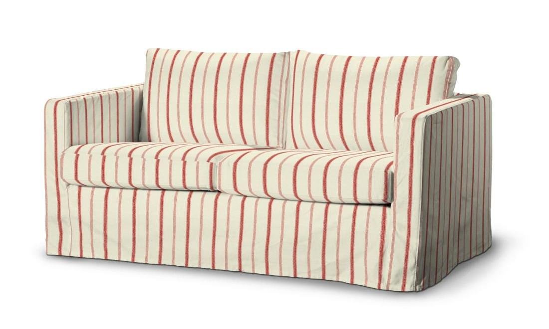 Dekoria pl pl Pokrowiec na sofę Karlstad 2-osobową nierozkładaną długi ecru tło czerwone paski 165 x 89 x 64 cm Avinon 618-129-15