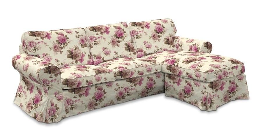 Dekoria Pokrowiec na sofę Ektorp 2-osobową i leżankę różowo-beżowe róże na kremowym tle 252 x 163 x 88 cm Mirella 1014-141-07