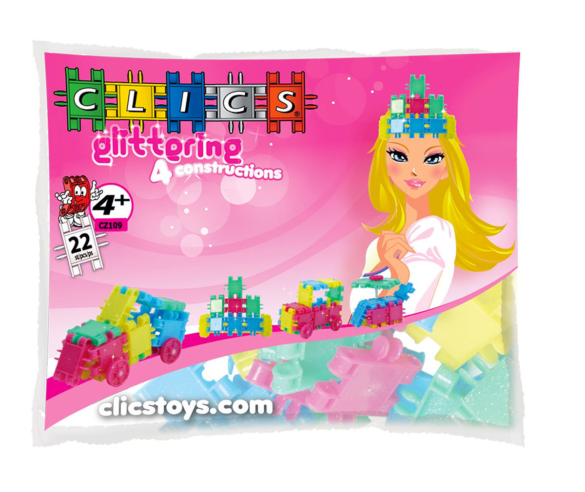 Clics Clicstoys glittering 4 constructions woreczek 22 klocki