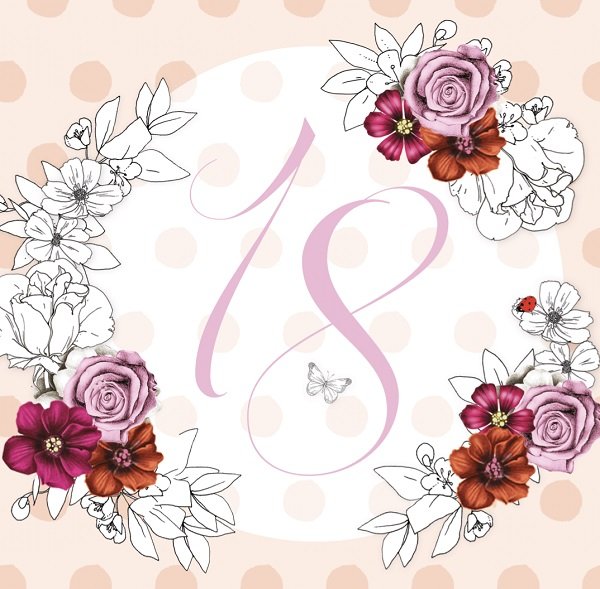 Karnet Swarovski kwadrat Urodziny 18 kwiaty Clear Creations