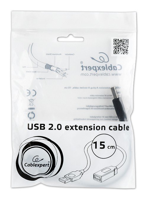 Gembird Przedłużacz kabla USB 2.0 0.15m czarny (CCP-USB2-AMAF-0.15M)