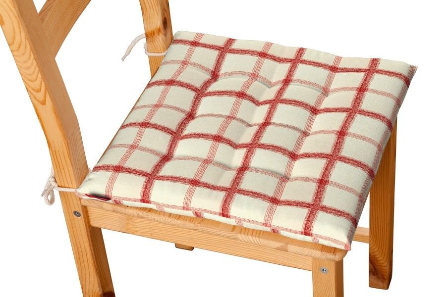 Dekoria Siedzisko Karol na krzesło ecru tło czerwona kratka 40 × 40 × 3,5 cm Avinon 200-131-15