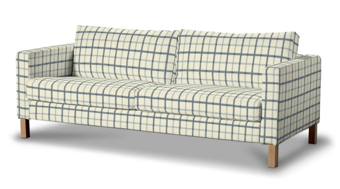 Dekoria pl pl Pokrowiec na sofę Karlstad 3-osobową nierozkładaną krótki ecru tło niebieska kratka 204 x 89 x 64 cm Avinon 615-131-66