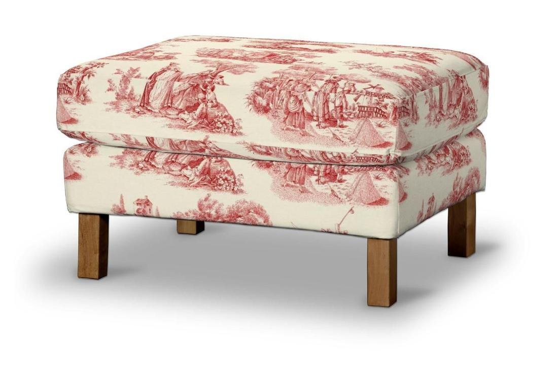 Dekoria pl pl Pokrowiec na podnóżek Karlstad tło ecru czerwone postacie 61 x 79 x 44 cm Avinon 622-132-15