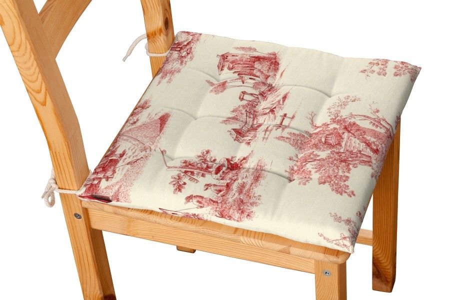 Dekoria Siedzisko Karol na krzesło tło ecru czerwone postacie 40 × 40 × 3,5 cm Avinon 200-132-15