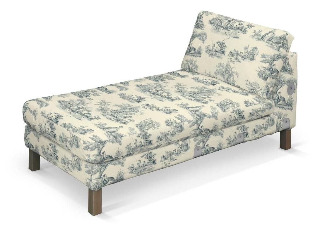 Dekoria pl pl Pokrowiec na szezlong Karlstad dostawka krótki tło ecru niebieskie postacie 80 x 160 x 80 cm Avinon 733-132-66